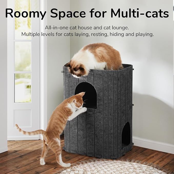 FUKUMARU Cat House for Indoor Cats, 23.62 Inch Large Cat Bed Cave Condo - Image 2