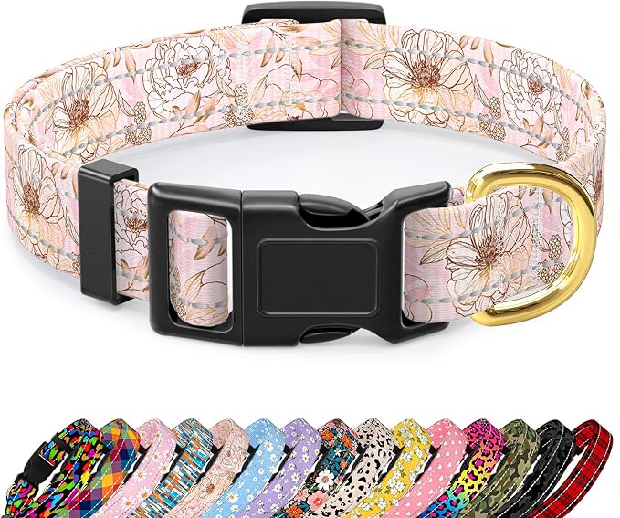 Reflective Dog Collar for Small Dogs, Cute Flower Theme Adjustable Heavy-Duty by TMOODEL