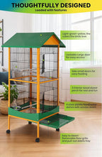 Garvee Bird Cage, w/Removeble Tray, Waterproof Roof, Lockable Caster, Indoor& - Image 4