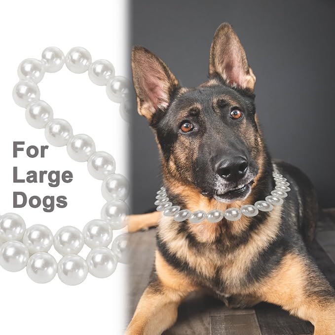 Chunky Pearl Dog Collar Large Breed, Adjustable Dog Necklace, Beaded Dog Collar - Image 5