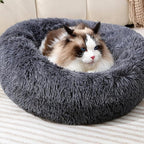 Calming Donut Cat Bed Dog Bed Round Plush Pet Cushion Fluffy Rabbit Cave Warm - Image 3