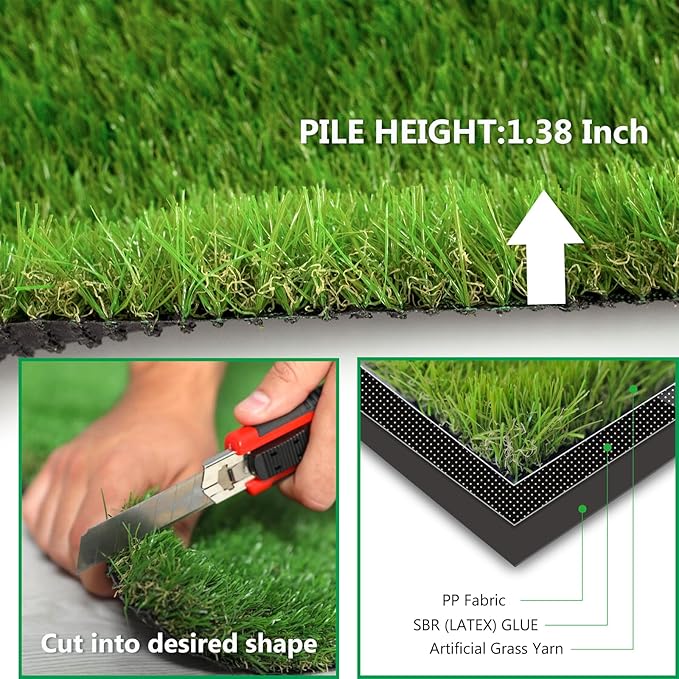Artificial Grass Rug Outdoor Indoor 11FTX30FT Fake Grass Carpet Green Synthetic - Image 4