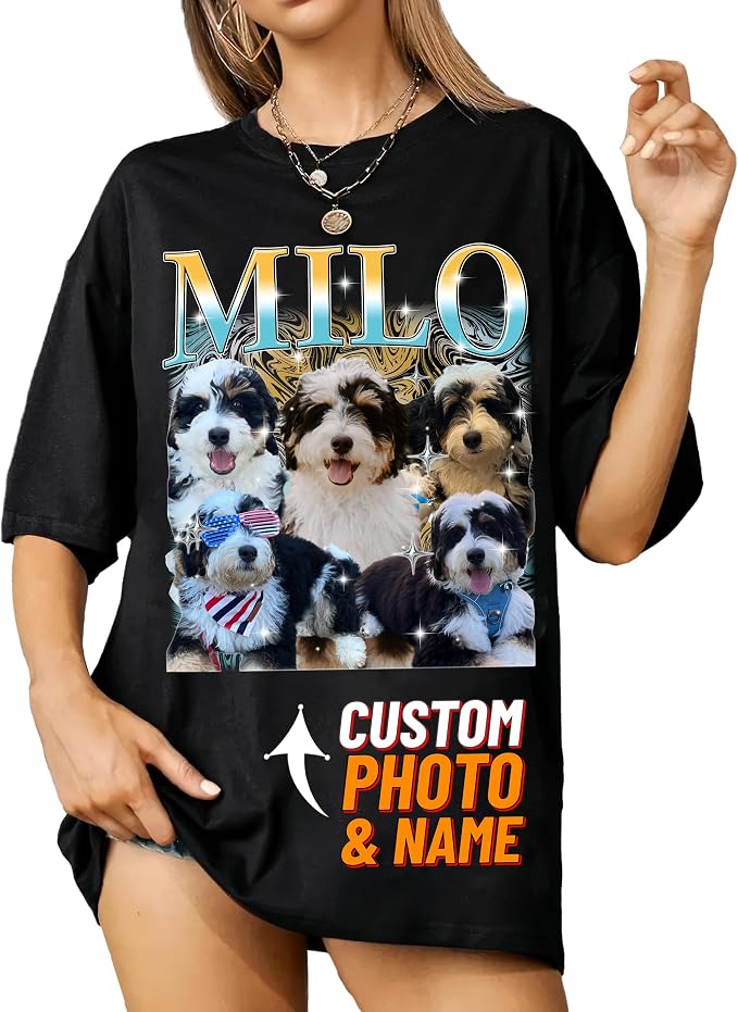 IZI POD Custom Dog Shirt for Women, Personalized Pet Face Photo Shirt, Bootleg by IZI+POD