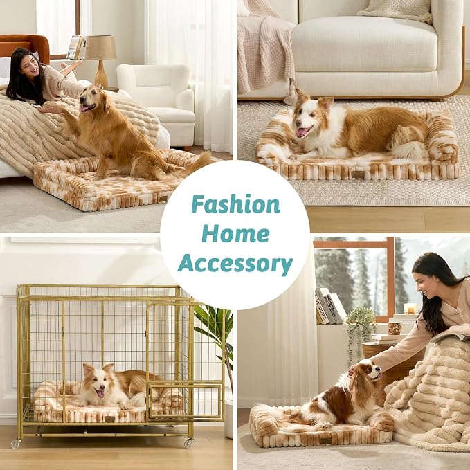 Cute Dog Bed for Large Dogs, Faux Rabbit Fur Orthopedic Foam Dog Bed - Image 2