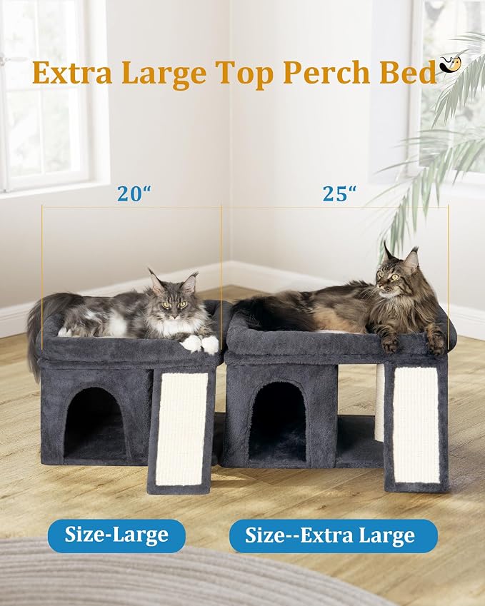 XL Cat Tree Tower for Large Adult Cats 20 lbs+, 25in Perch Bed, Condo Cave for - Image 3