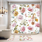 4 PCS Pink Floral Birds Bathroom Set by Ufeela