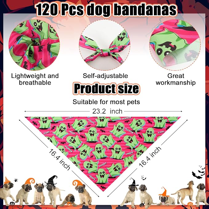Sanwuta 120 Pcs Halloween Dog Bandanas Bulk Skeletons Pumpkin Bat Skull Ghost - Image 2