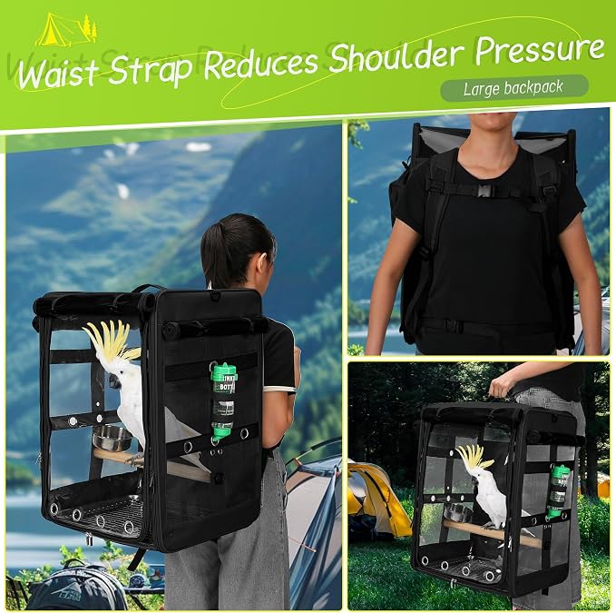 Suertree Bird Carrier Travel Cage, Cockatoo Carrier, Parrot Travel Backpack - Image 3