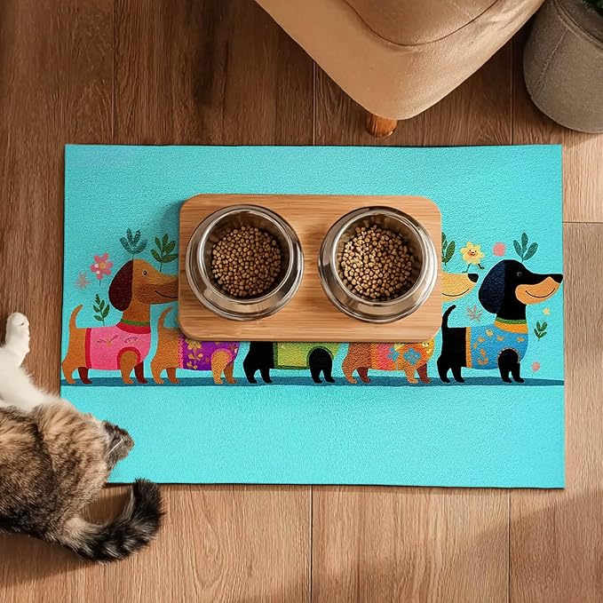 Spring Dachshund Pet Feeding Mat 24x16 Inch Cute Pet Feeding Area Mat Pet Food - Image 5