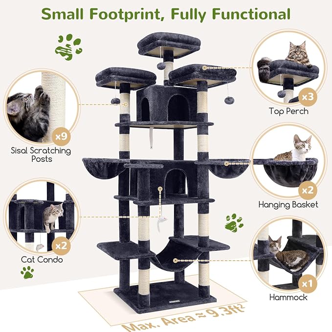 Globlazer Big Cat Tower for Indoor Cats, 80inch Cat Tower for Multiple Adult - Image 4