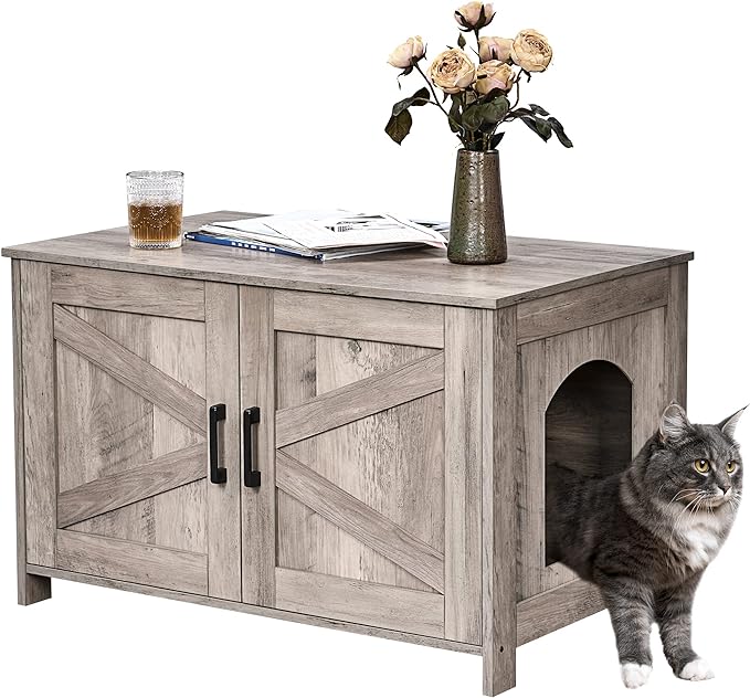 Homhedy Cat Litter Box Enclosure, Wooden Cat Washroom Furniture by Homhedy