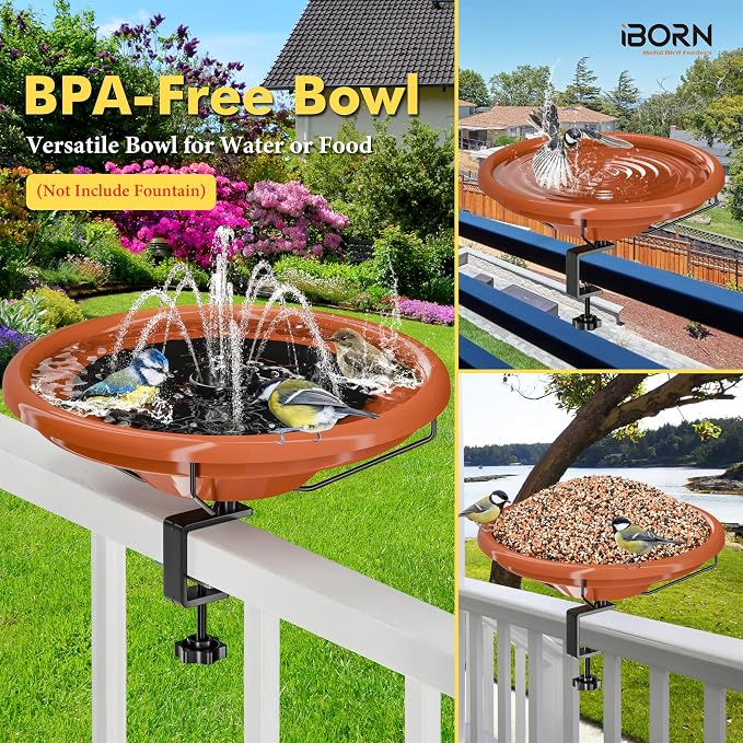iBorn Bird Bath, Deck Mounted Bird Baths 12inch, Birdbath - Image 4