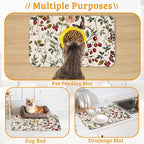 Butterfly Flower Dog Food Mat, Vintage Berry Absorbent Pet Feeding Mat - Image 7