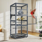 Coziwow 68" H Large Wood Bird Cage on Wheels, Outdoor Bird Aviary Indoor Wooden - Image 7