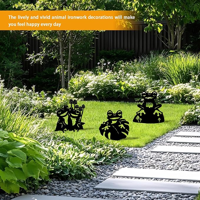 3 Pack Frog Metal Garden Decorative Stakes, Weather Proof Silhouette Statues - Image 6