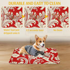 Red White Paisley Pet Food Mat, Absorbent Feeding Pad - Image 5