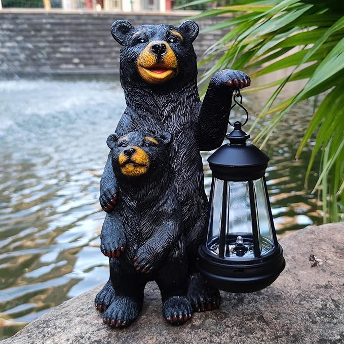 Black Bear Solar Lantern Garden Statues，Loving Bear Figurine Lights - Image 2