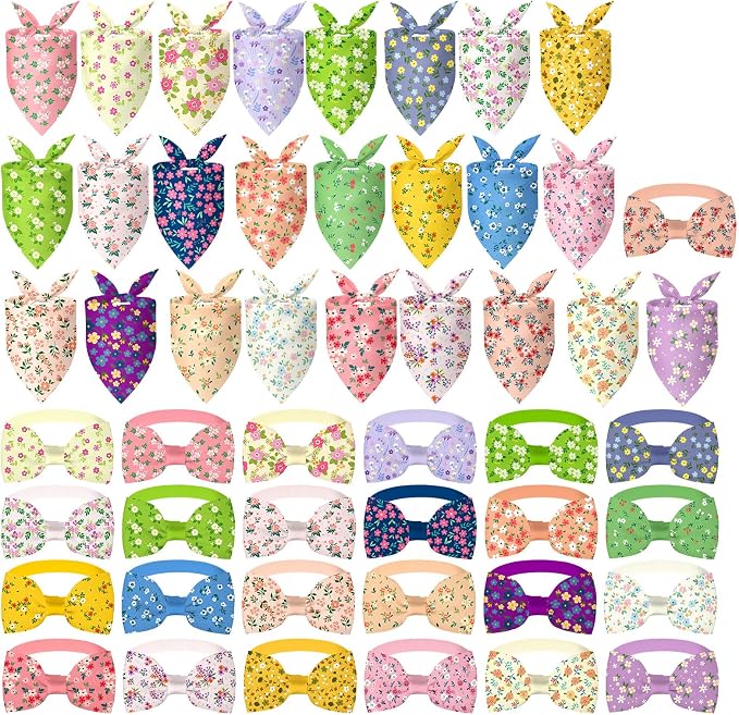 Sanwuta 50 Pcs Dog Bandanas and Collar Bow Ties Set 25 Bandanas Bulk 25 Charm by Sanwuta