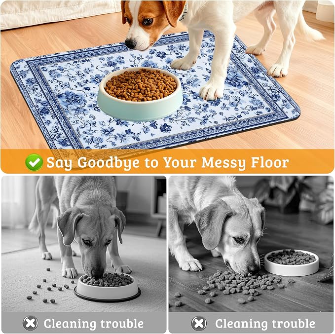Blue Flower Dog Food Mat, Absorbent Pet Feeding Mat - Image 4