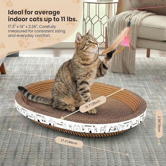 3 Pack Oval Cardboard Cat Scratcher & Lounger Bed, High-Density Cat Scratching - Image 5