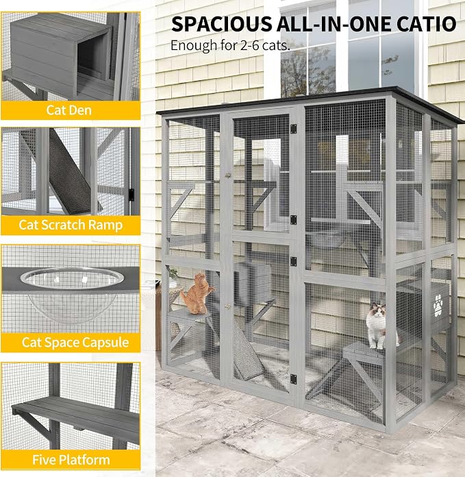 DWVO Cat House Outdoor Catio Kitty Enclosure 71" Walk in Cat Kennel Large - Image 2