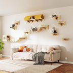 16-in-1 Cat Wall Shelves, Wall Mounted Cats Furniture Set w/Plush Fabric - Image 7