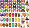 Sanwuta 50 Pcs Halloween Dog Bandanas and Collar Bow Ties Set 25 Bandanas Bulk by Sanwuta
