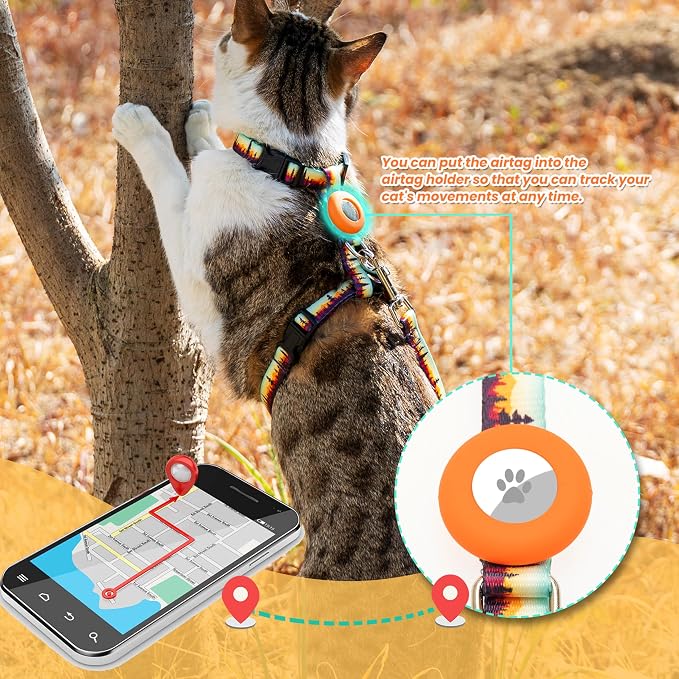 Cat Harness with Airtag Holder and Leash Set, Escape Proof Cat Harness - Image 3