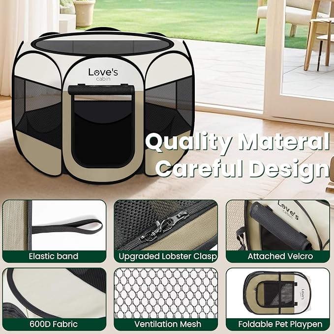 Love's cabin Pet Puppy Dog Playpen, Medium Dog Tent Crates Cage Indoor/Outdoor - Image 5