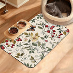 Butterfly Flower Dog Food Mat, Vintage Berry Absorbent Pet Feeding Mat by Unknown
