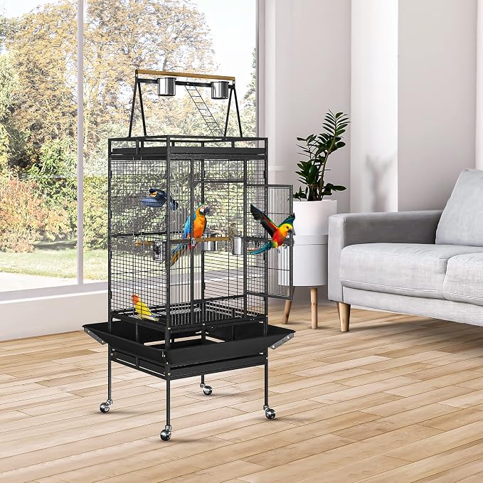 Nova Microdermabrasion 68-Inch Height Wrought Iron Standing Large Play Top Bird - Image 2
