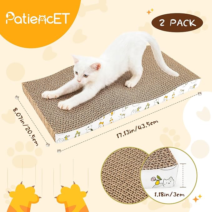 PatiencET Cat Scratch Pad 2 Pack, Waved Cardboard Cat Scratcher - Image 2
