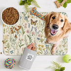 Wildflowers Dog Cat Food Mat, Vintage Botanical Garden Plants Herb Butterfly - Image 7