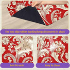 Red White Paisley Pet Food Mat, Absorbent Feeding Pad - Image 6