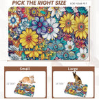 Floral Dog Food Mat for Floors, Cute Mandala Flower Absorbent Quick-Dry Pet - Image 2