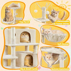 Yaheetech Cat Tree, 67in Large Tower w/ 3 Removable Teaser Sticks, 2 Kitten-Ear - Image 4
