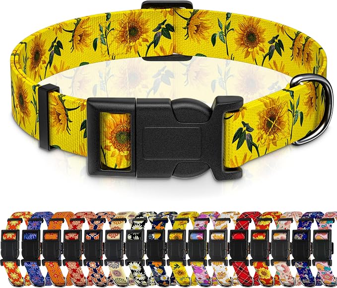 Dog Collar, Floral Boys Girls Puppy Collar, Adjustable Soft Pet Collar by Seyezo