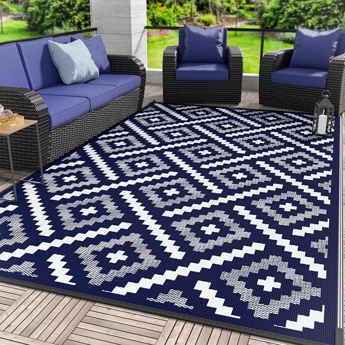 GENIMO Outdoor Rug for Patio Clearance, Reversible Plastic Straw Rugs for RV by GENIMO