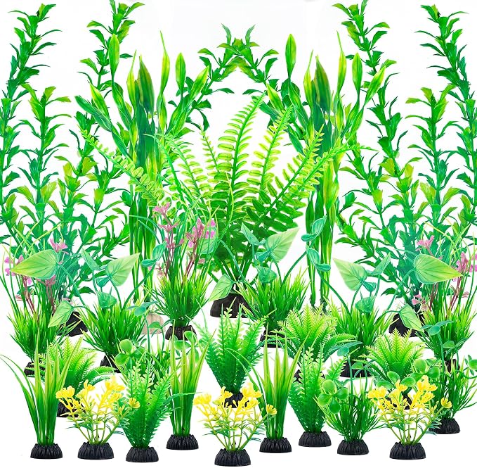 Ameliade Aquarium Artificial Green Plastic Plants Decorations 26 PCS Large Fish by Ameliade