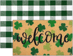 Tinideya 2 Pcs St. Patrick Day Door Mat Welcome Non Slip Coir Mats Clover - Image 6