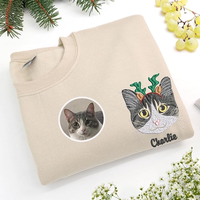 NAZENTI Custom Photo Pet Embroidered Sweatshirt, Custom Dog Face Embroidered - Image 3