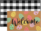 Tinideya 2 Pcs Easter Day Door Mat Eggs Welcome Non Slip Coir Mats Holiday - Image 7