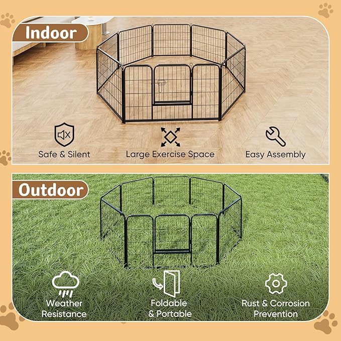 DUMOS Dog Playpen Indoor, Metal 32 Inch 8 Panels Foldable Pet Fence - Image 6