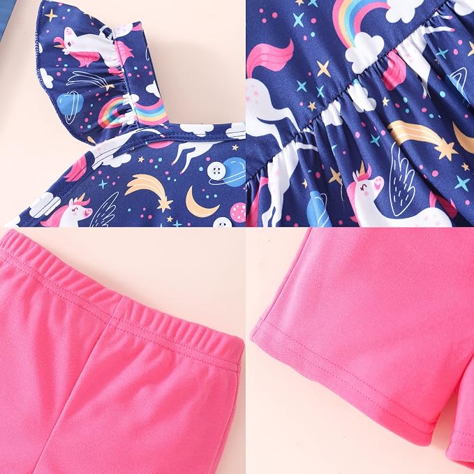 Toddler Baby Girls Summer Clothes Outfits Ruffled Sleeve Dinosaur Shirt Leopard - Image 6