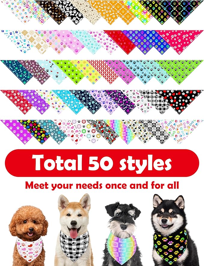 PET SHOW 50 Pack Paw Pattern Small Dog Bandanas Bulk XS Washable Puppy Girl Boy - Image 4