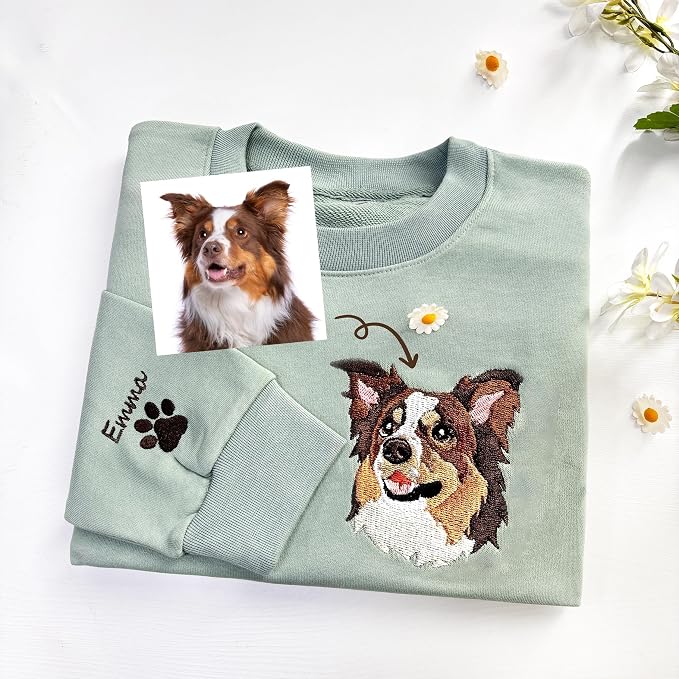 NAZENTI Custom Photo Pet Embroidered Sweatshirt, Custom Dog Face Embroidered - Image 3