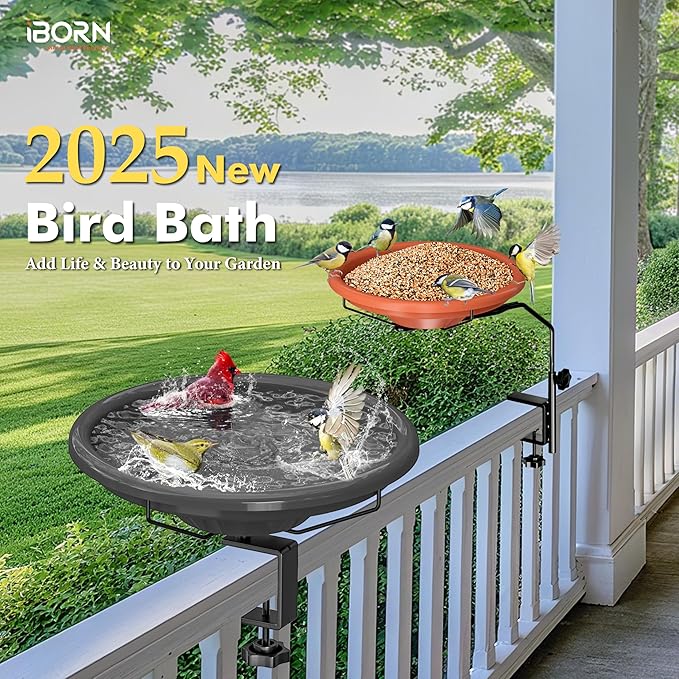 iBorn Bird Bath, Deck Mounted Bird Baths 12inch, Birdbath - Image 3