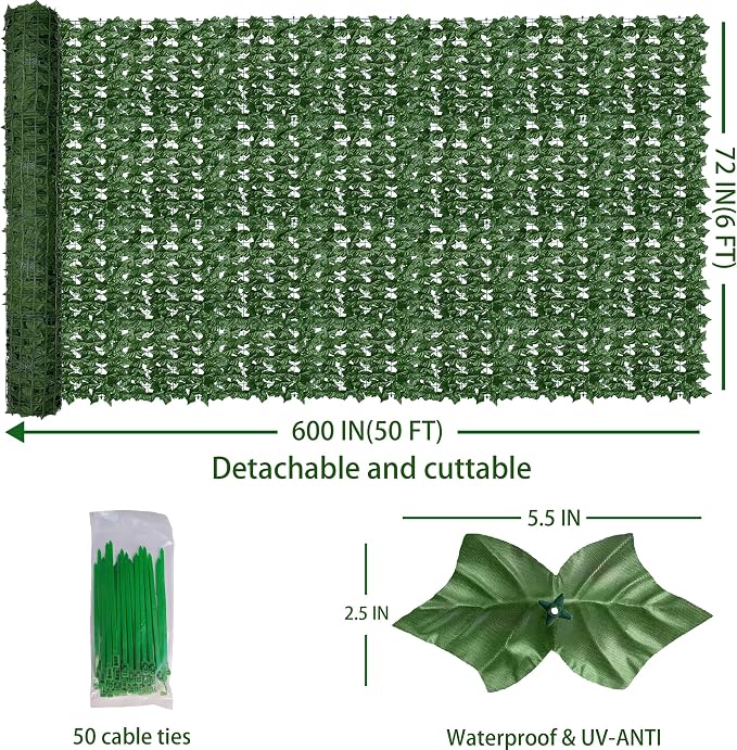 Artificial Fence Privacy Screen: 6FT x 50FT UV-Anti Faux Greenery Backdrop Ivy - Image 2