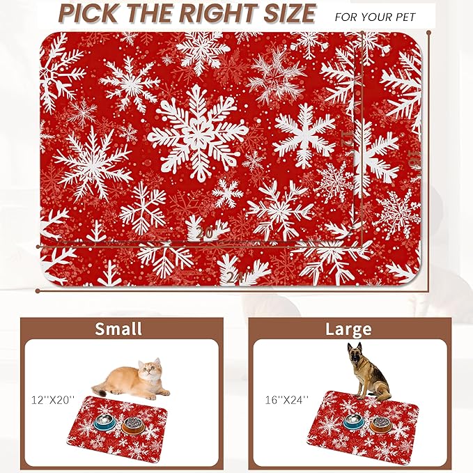 Christmas Dog Food Mat for Floors, Snowflake Absorbent Pet Food and Water Bowl - Image 2