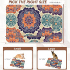 Mandala Flower Dog Cat Food Mat, Vintage Boho Floral Absorbent Pet Feeding Mat - Image 2